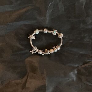 Pandora Silver Charm Bracelet with Floral and Star Accents - Women Jewelry